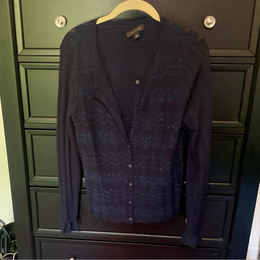 Small Ann Taylor cardigan NWOT sparkly navy blue